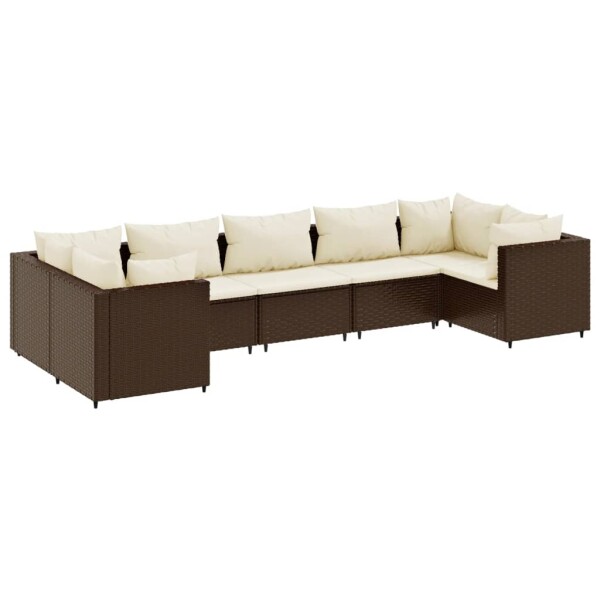 vidaXL 7-tlg. Garten-Lounge-Set mit Kissen Braun Poly Rattan