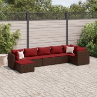 vidaXL 7-tlg. Garten-Lounge-Set mit Kissen Braun Poly Rattan