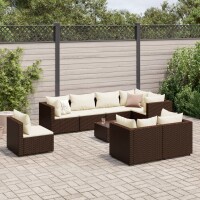 vidaXL 9-tlg. Garten-Lounge-Set mit Kissen Braun Poly Rattan