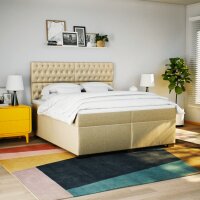 vidaXL Boxspringbett mit Matratze Creme 200x200 cm Stoff