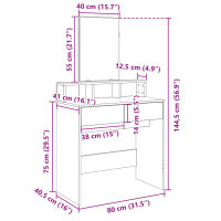 vidaXL Schminktisch mit Spiegel Betongrau 80x41x144,5 cm