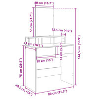 vidaXL Schminktisch mit Spiegel Grau Sonoma 80x41x144,5 cm