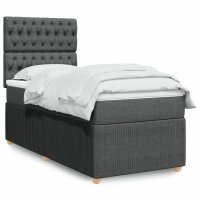 vidaXL Boxspringbett mit Matratze Dunkelgrau 90x190 cm Stoff