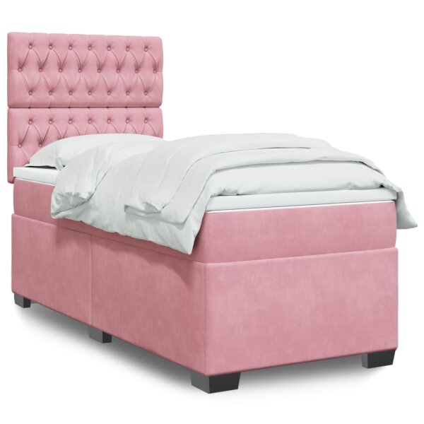 vidaXL Boxspringbett mit Matratze Rosa 90x190 cm Samt