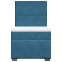 vidaXL Boxspringbett mit Matratze Blau 100x200 cm Samt