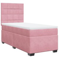 vidaXL Boxspringbett mit Matratze Rosa 100x200 cm Samt