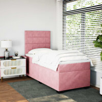 vidaXL Boxspringbett mit Matratze Rosa 100x200 cm Samt