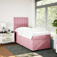 vidaXL Boxspringbett mit Matratze Rosa 90x190 cm Samt