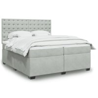 vidaXL Boxspringbett mit Matratze Hellgrau 200x200 cm Samt