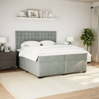 vidaXL Boxspringbett mit Matratze Hellgrau 200x200 cm Samt