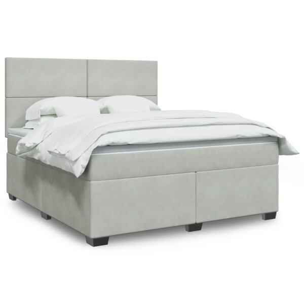 vidaXL Boxspringbett mit Matratze Hellgrau 180x200 cm Samt