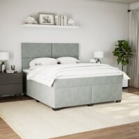 vidaXL Boxspringbett mit Matratze Hellgrau 180x200 cm Samt