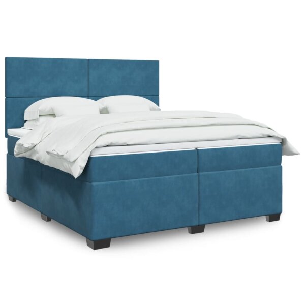 vidaXL Boxspringbett mit Matratze Blau 200x200 cm Samt