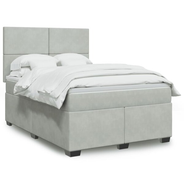 vidaXL Boxspringbett mit Matratze Hellgrau 140x200 cm Samt