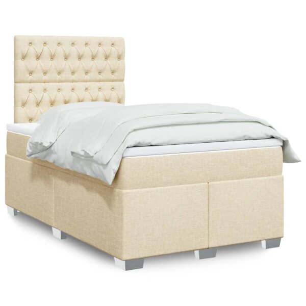 vidaXL Boxspringbett mit Matratze Creme 120x190 cm Stoff