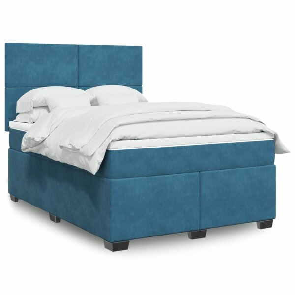 vidaXL Boxspringbett mit Matratze Blau 140x200 cm Samt