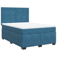 vidaXL Boxspringbett mit Matratze Blau 140x200 cm Samt