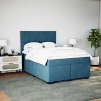 vidaXL Boxspringbett mit Matratze Blau 140x200 cm Samt