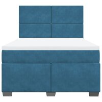 vidaXL Boxspringbett mit Matratze Blau 140x200 cm Samt