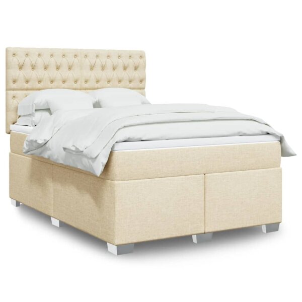 vidaXL Boxspringbett mit Matratze Creme 140x200 cm Stoff