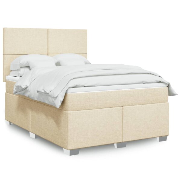 vidaXL Boxspringbett mit Matratze Creme 160x200 cm Stoff