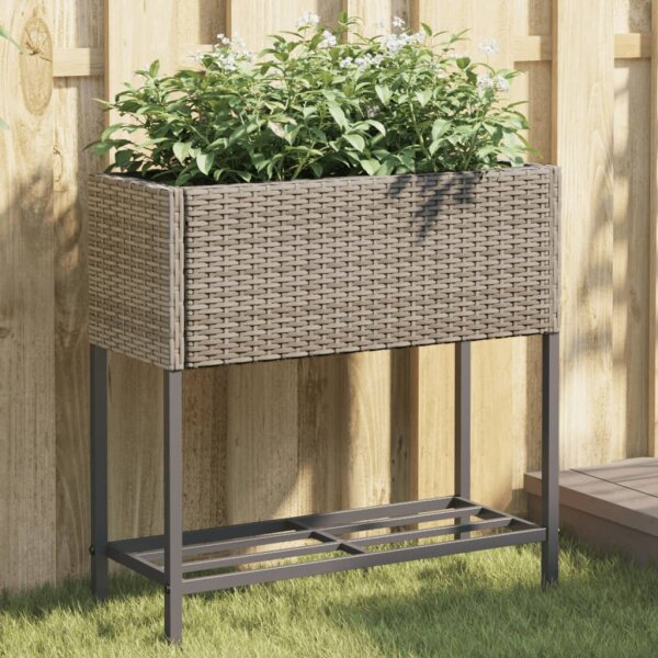 vidaXL Hochbeete mit Ablage 2 Stk. Grau 70x28x70 cm Poly Rattan