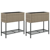 vidaXL Hochbeete mit Ablage 2 Stk. Grau 70x28x70 cm Poly Rattan