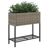 vidaXL Hochbeete mit Ablage 2 Stk. Grau 70x28x70 cm Poly Rattan