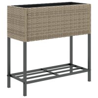 vidaXL Hochbeete mit Ablage 2 Stk. Grau 70x28x70 cm Poly Rattan