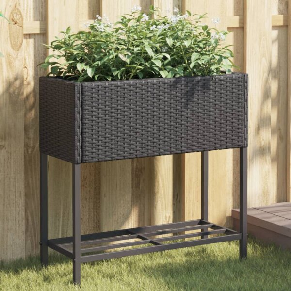 vidaXL Hochbeete mit Ablage 2 Stk. Schwarz 70x28x70 cm Poly Rattan