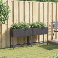 vidaXL Hochbeete mit Ablage 2 Stk. Schwarz 70x28x70 cm Poly Rattan