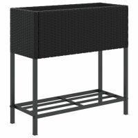 vidaXL Hochbeete mit Ablage 2 Stk. Schwarz 70x28x70 cm Poly Rattan