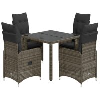 vidaXL 5-tlg. Garten-Bistro-Set mit Kissen Grau Poly Rattan