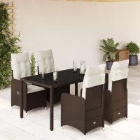 vidaXL 5-tlg. Garten-Bistro-Set mit Kissen Braun Poly Rattan