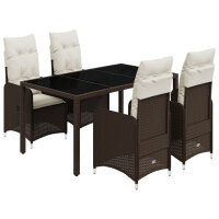 vidaXL 5-tlg. Garten-Bistro-Set mit Kissen Braun Poly Rattan