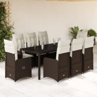 vidaXL 9-tlg. Garten-Bistro-Set mit Kissen Braun Poly Rattan