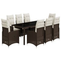 vidaXL 9-tlg. Garten-Bistro-Set mit Kissen Braun Poly Rattan