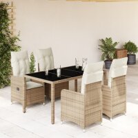 vidaXL 5-tlg. Garten-Bistro-Set mit Kissen Beige Poly Rattan