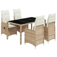 vidaXL 5-tlg. Garten-Bistro-Set mit Kissen Beige Poly Rattan