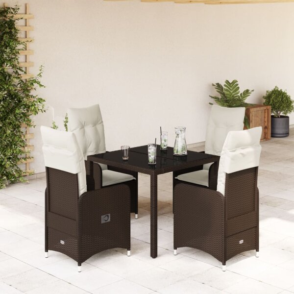 vidaXL 5-tlg. Garten-Bistro-Set mit Kissen Braun Poly Rattan