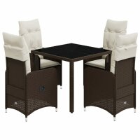 vidaXL 5-tlg. Garten-Bistro-Set mit Kissen Braun Poly Rattan