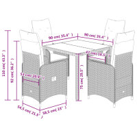 vidaXL 5-tlg. Garten-Bistro-Set mit Kissen Braun Poly Rattan