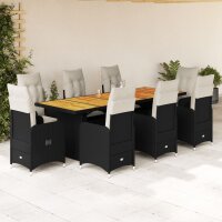 vidaXL 9-tlg. Garten-Bistro-Set mit Kissen Schwarz Poly...