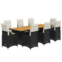 vidaXL 9-tlg. Garten-Bistro-Set mit Kissen Schwarz Poly...