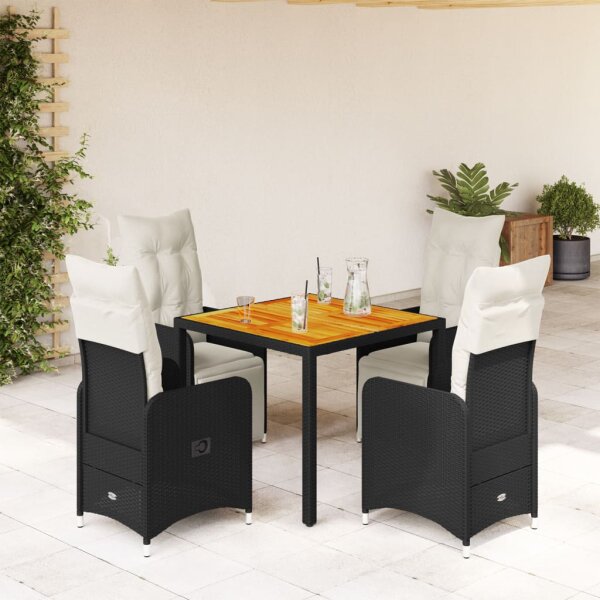 vidaXL 5-tlg. Garten-Bistro-Set mit Kissen Schwarz Poly Rattan