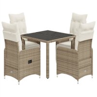 vidaXL 5-tlg. Garten-Bistro-Set mit Kissen Braun Poly Rattan