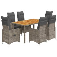 vidaXL 7-tlg. Garten-Bistro-Set mit Kissen Grau Poly Rattan