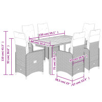 vidaXL 7-tlg. Garten-Bistro-Set mit Kissen Grau Poly Rattan