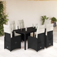 vidaXL 7-tlg. Garten-Bistro-Set mit Kissen Schwarz Poly Rattan