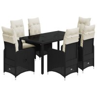 vidaXL 7-tlg. Garten-Bistro-Set mit Kissen Schwarz Poly Rattan